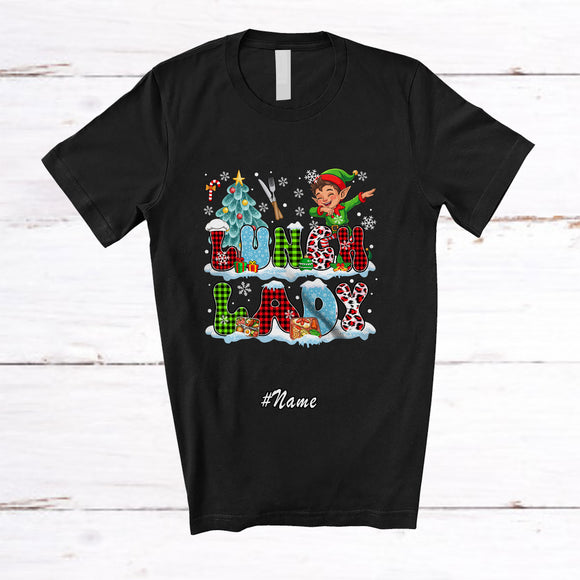 MacnyStore - Personalized Custom Name Lunch Lady; Cheerful Christmas Tree Snow Dabbing Elf Squad; Proud Jobs T-Shirt