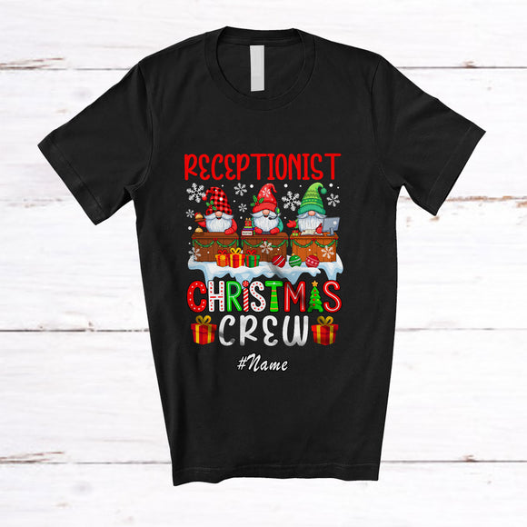 MacnyStore - Personalized Custom Name Receptionist Christmas Crew; Awesome X-mas Three Gnomes; Proud Job T-Shirt