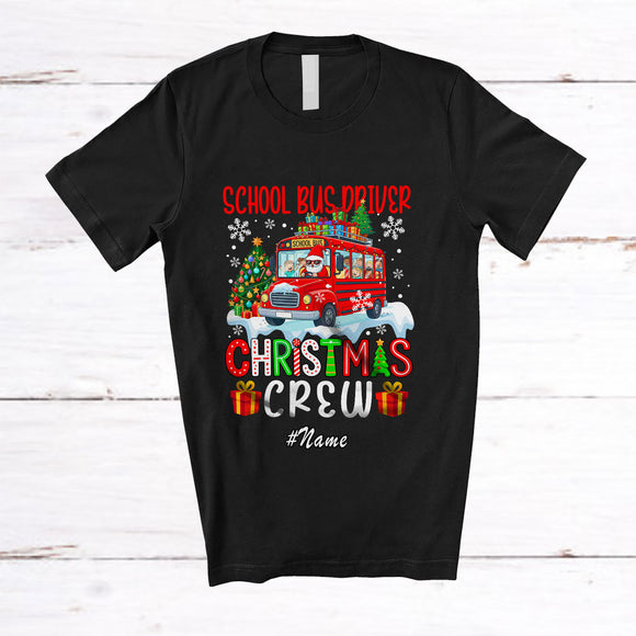 MacnyStore - Personalized Custom Name School Bus Driver Christmas Crew; Lovely Gnomes Driving School Bus T-Shirt