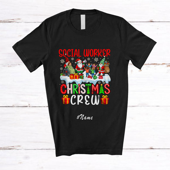 MacnyStore - Personalized Custom Name Social Worker Christmas Crew; Awesome X-mas Three Gnomes Job T-Shirt