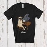 MacnyStore - Personalized Custom Name Pug Playing Piano; Humorous Musician Musical Instruments T-Shirt