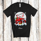 MacnyStore - Personalized Custom Name Flamingo Santa On Monster Truck; Lovely Christmas Moon Snow Animal T-Shirt