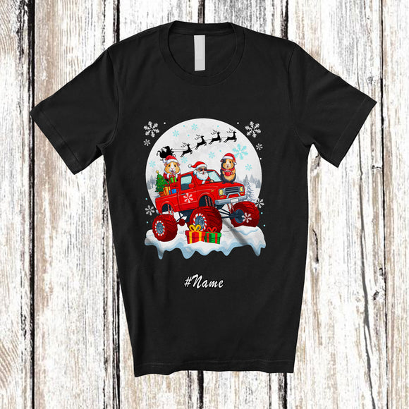 MacnyStore - Personalized Custom Name Guinea Pig Santa On Monster Truck; Lovely Christmas Moon Snow Animal T-Shirt