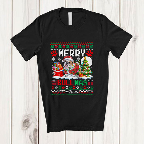 MacnyStore - Personalized Custom Name Merry Bullmas; Lovely Christmas Tree Sweater Santa Bulldog Owner T-Shirt