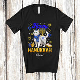 MacnyStore - Personalized Custom Name Happy Hanukkah; Lovely Hanukkah Lights On Cat Lover; Family Group T-Shirt