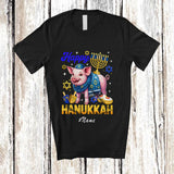 MacnyStore - Personalized Custom Name Happy Hanukkah; Lovely Hanukkah Lights On Pig Farming; Farmer Family T-Shirt