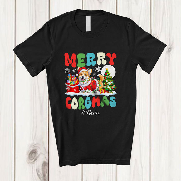 MacnyStore - Personalized Custom Name Merry Corgmas; Lovely Christmas Tree Santa Corgi Owner T-Shirt
