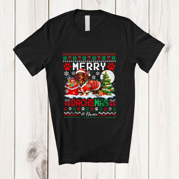 MacnyStore - Personalized Custom Name Merry Dachsmas; Lovely Christmas Tree Sweater Dachshund Owner T-Shirt