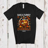 MacnyStore - Personalized Custom Name Save A Turkey Eat Hamburger; Humorous Thanksgiving Food Lover T-Shirt
