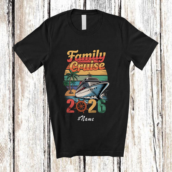 MacnyStore - Personalized Custom Name Vintage Retro Family Cruise 2026; Joyful Summer Vacation Cruising Trip T-Shirt