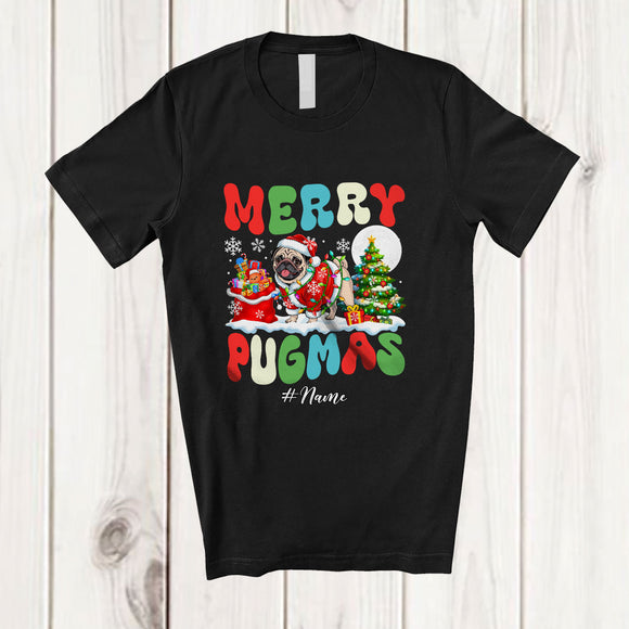 MacnyStore - Personalized Custom Name Merry Pugmas; Lovely Christmas Tree Santa Pug Owner T-Shirt
