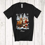 MacnyStore - Personalized Custom Name Santa With Reindeer Selfie; Lovely Christmas Snow Trees Believe Santa T-Shirt