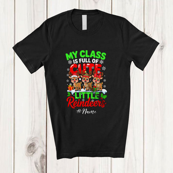 MacnyStore - Personalized Custom Name My Class Is Full Of Cute Little Reindeers; Lovely Christmas Teacher T-Shirt