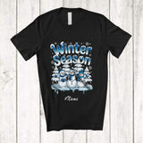 MacnyStore - Personalized Custom Name Winter Season; Adorable Christmas Snow Trees Three Snowman T-Shirt