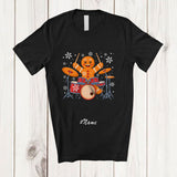 MacnyStore - Personalized Custom Name Gingerbread Playing Drum; Joyful Christmas Musical Instrument Players T-Shirt
