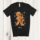 MacnyStore - Personalized Custom Name Gingerbread Play Saxophone; Joyful Christmas Musical Instrument Players T-Shirt