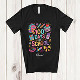 MacnyStore - Personalized Custom Name Happy 100 Days Of School; Colorful School Tools Teacher Student Lover T-Shirt