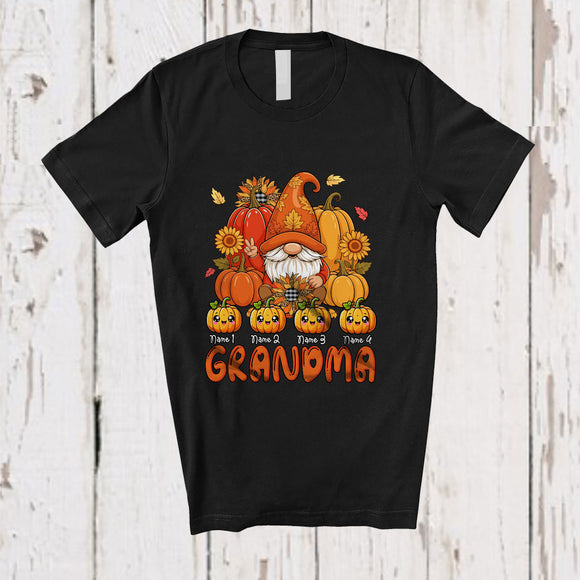 MacnyStore - Personalized Custom Name Grandma; Adorable Thanksgiving Gnome Fall Pumpkins; Family T-Shirt