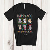 MacnyStore - Personalized Custom Name Happy 100 Days Of School; Lovely Cat Reading Books Studying T-Shirt