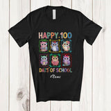 MacnyStore - Personalized Custom Name Happy 100 Days Of School; Lovely Owl Reading Books Studying T-Shirt