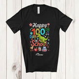 MacnyStore - Personalized Custom Name Happy 100th Day Of School; Colorful 100 Days T-Rex Students Teacher T-Shirt