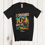 MacnyStore - Personalized Custom Name I Crushed 100 Days Of School; Amusing T-Rex Dinosaur Students Teacher T-Shirt