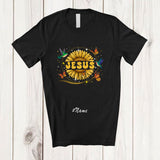 MacnyStore - Personalized Custom Name Jesus; Lovely Sunflower Flowers With Hummingbirds Butterflies; Family T-Shirt