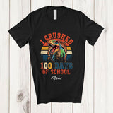 MacnyStore - Personalized Custom Name I Crushed 100 Days Of School; Amusing T-Rex Dinosaur Vintage Retro T-Shirt