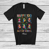 MacnyStore - Personalized Custom Name Happy 100 Days Of School; Lovely Macaw Reading Books Studying T-Shirt