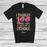 MacnyStore - Personalized Custom Name I Tackled 100 Days Of School; Colorful Football Boys Player Team T-Shirt