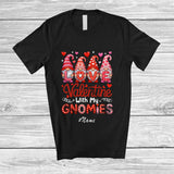 MacnyStore - Personalized Custom Name LOVE Valentine With My Gnomies; Lovely Pink Four Gnomes Group T-Shirt