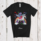 MacnyStore - Personalized Custom Name Skeleton Riding Horse; Colorful Valentine Rainbow; Girls Women Family T-Shirt