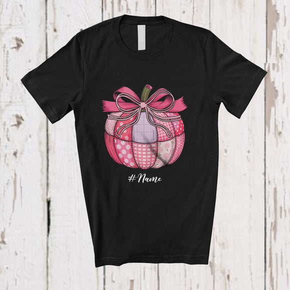 MacnyStore - Personalized Custom Name Preppy Plaid Pink Pumpkin; Lovely Halloween Pumpkin Family T-Shirt