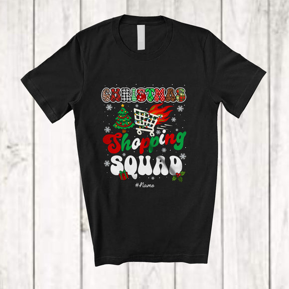 MacnyStore - Personalized Custom Name Christmas Shopping Squad; Cheerful Christmas Plaid Leopard Family T-Shirt