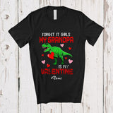 MacnyStore - Personalized Custom Name Forget Girls My Grandpa Is My Valentine; Joyful Family Boys T-Rex Hearts T-Shirt