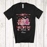MacnyStore - Personalized Custom Name Anti Valentine Club; Humorous Three Pink T-Rex Dinosaur Lover T-Shirt
