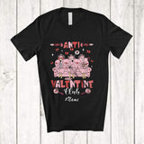 MacnyStore - Personalized Custom Name Anti Valentine Club; Humorous Three Pink Flamingo Animal Lover T-Shirt