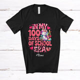 MacnyStore - Personalized Custom Name In My 100 Days of School Era; Lovely Pink Unicorn; Girls Student Teacher T-Shirt