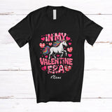 MacnyStore - Personalized Custom Name In My Valentine Era; Lovely Pink Plaid Unicorn Hearts; Girls Couple Family T-Shirt