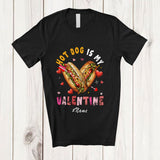 MacnyStore - Personalized Custom Name Hot Dog Is My Valentine; Humorous Hearts Food Lover Group T-Shirt