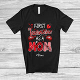 MacnyStore - Personalized Custom Name First Valentine As A Mom; Humorous Promoting Future Mom; Hearts Family T-Shirt