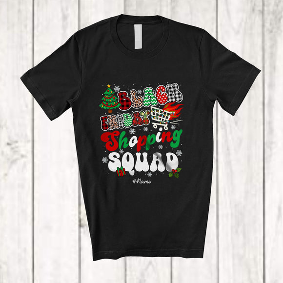 MacnyStore - Personalized Custom Name Black Friday Shopping Squad; Cheerful Christmas Plaid Leopard Family T-Shirt