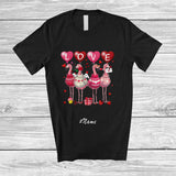 MacnyStore - Personalized Custom Name LOVE; Adorable Valentine's Day Hearts Four Flamingo Animal Lover T-Shirt