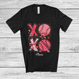 MacnyStore - Personalized Custom Name Softball With Pink Hearts Bow Tie; Lovely Valentine Sport Player Lover T-Shirt