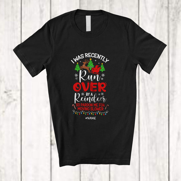 MacnyStore - Personalized Custom Name Run Over By A Reindeer; Humorous Christmas Santa Running Runner T-Shirt
