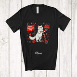 MacnyStore - Personalized Custom Name Happy Valentine's Day; Lovely Hearts Flowers Cat Riding Scoter T-Shirt