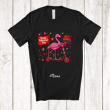 MacnyStore - Personalized Custom Name Happy Valentine's Day; Lovely Hearts Flowers Flamingo Riding Scoter T-Shirt
