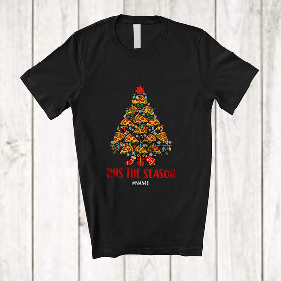 MacnyStore - Personalized Custom Name This The Season; Merry Christmas Lights Tree Pizza Food; Family T-Shirt