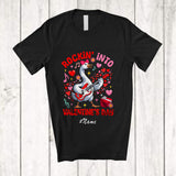 MacnyStore - Personalized Custom Name Rockin' Into Valentine; Joyful Goose Playing Bass Guitar; Girls Family T-Shirt