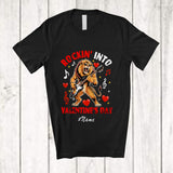 MacnyStore - Personalized Custom Name Rockin' Into Valentine; Joyful Lion Playing Bass Guitar Men Boys Family T-Shirt